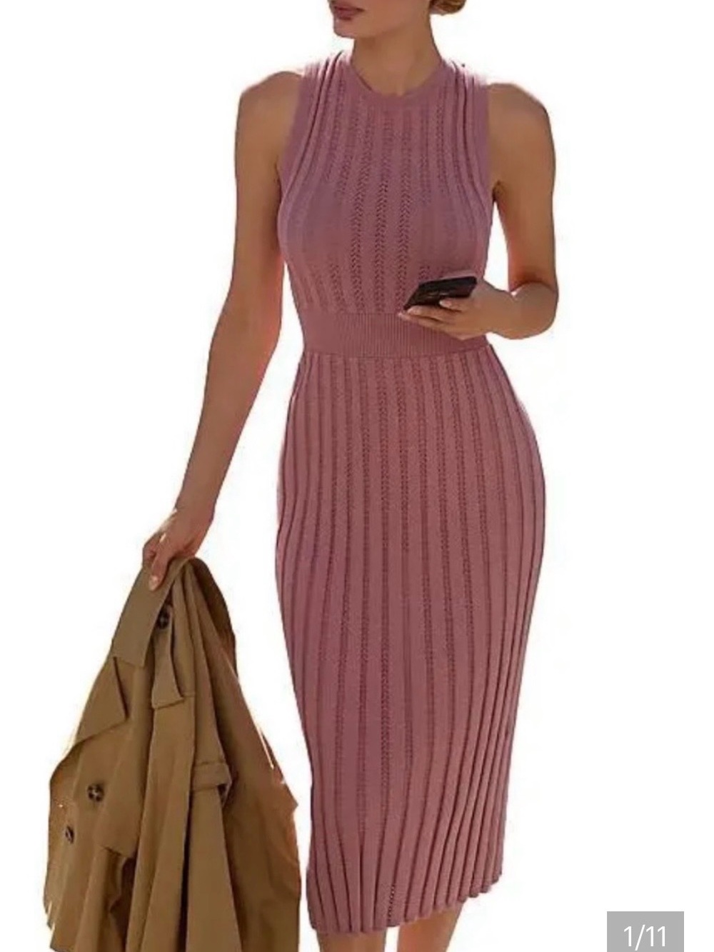 Varley Florian Knit Midi Dress in Dusty Rose Small NWOT - Picture 2 of 10